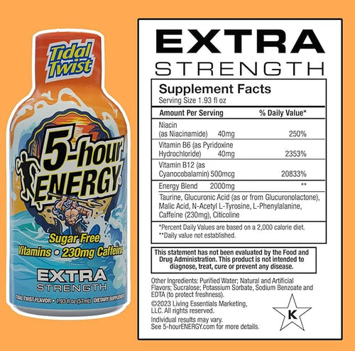 5-hour ENERGY Extra Strength Energy Shot, Tidal Twist (1.93 oz., 30 Count), Zero Calories & Sugar-Free 230 mg Caffeinated Energy Shot, Amino Acids & B Vitamins, Dietary Supplements, , Pina-Colada Flavor