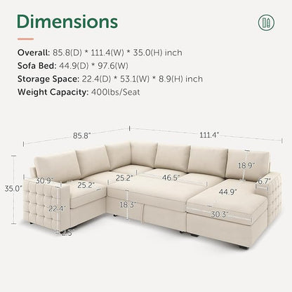 HONBAY Sectional Couch with Pull Out Bed, Sectional Sleeper Sofa with Storage - Image 2