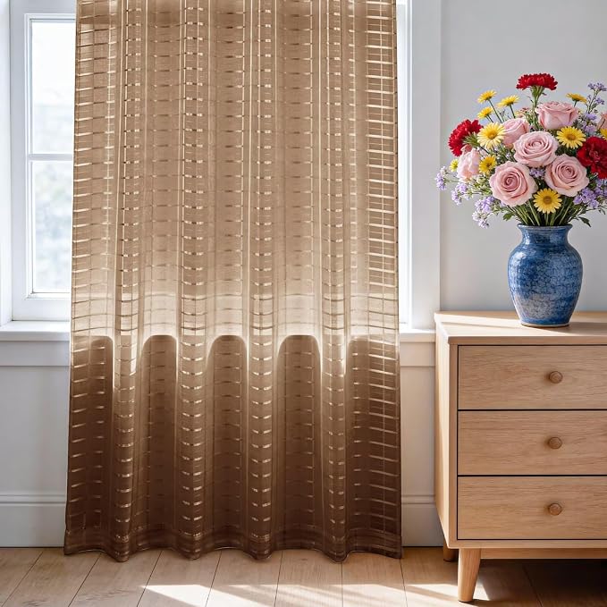 SpaceDresser Check Sheer Curtains 96 Inches Long - Image 3