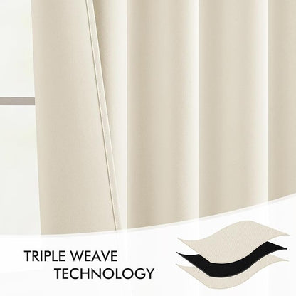 MIULEE Beige White Back Tab Blackout Curtains 52x96 Inch Long 2 Panels Set | - Image 7