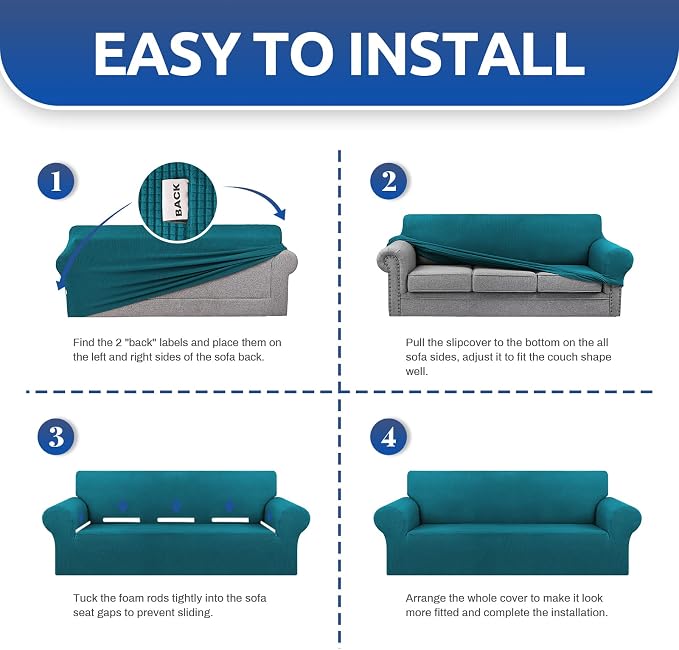 Stretch Chair Sofa Slipcover, Single Couch Cover, Peacock Blue | 1-Piece - Image 5