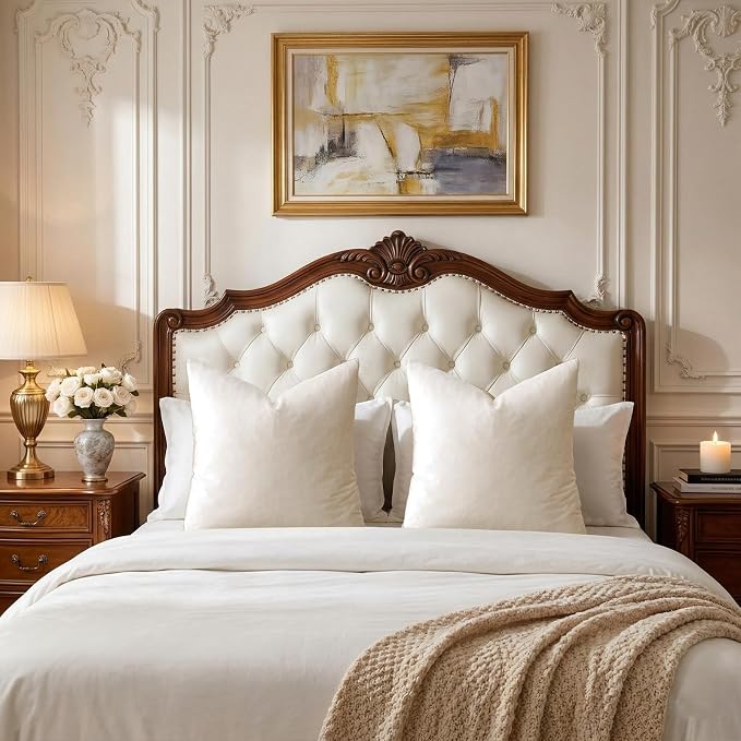 GIGIZAZA Velvet Pillow Covers 18x18 Decorative Pillows Pack of 2 Ivory | Beige - Image 6