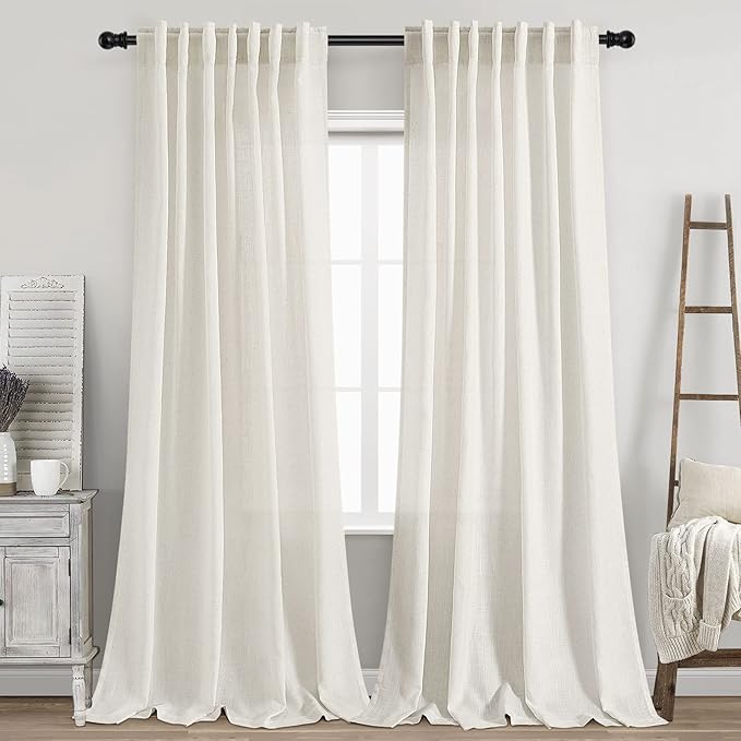 Cream Linen Back Tab Curtains 94 Inch Length by Nanspring