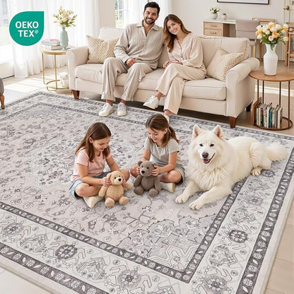 Area Rugs 9x12 Living Room: Bedroom Washable Carpet Beige & Grey | Large - Image 7