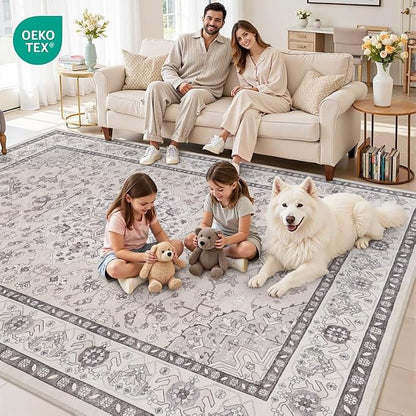 8x10 Area Rugs Living Room: Bedroom Washable Carpet Beige & Grey | Large - Image 7