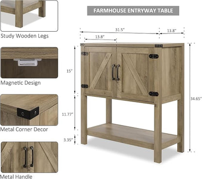 Mufico Sofa Table Console Table, Coffee Bar Cabinet, 31.5 L x 13.8 D x 34.65 H - Image 2