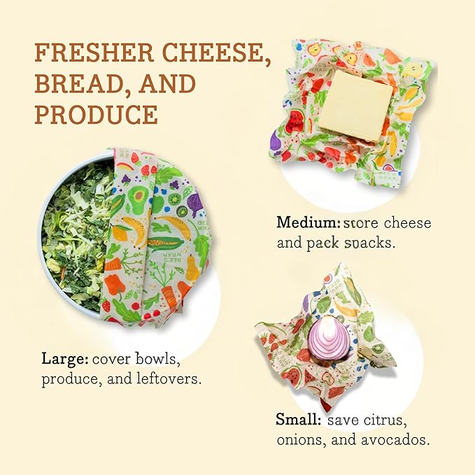 Bee's Wrap Beeswax Wraps for Food - Made in USA Reusable & Organic Food Wraps, Sandwich Wrap & Bowl Covers - Eco-Friendly Alternative to Aluminum Foil & Plastic Wrap, Garden Party 3 Pack (S, M, L)
