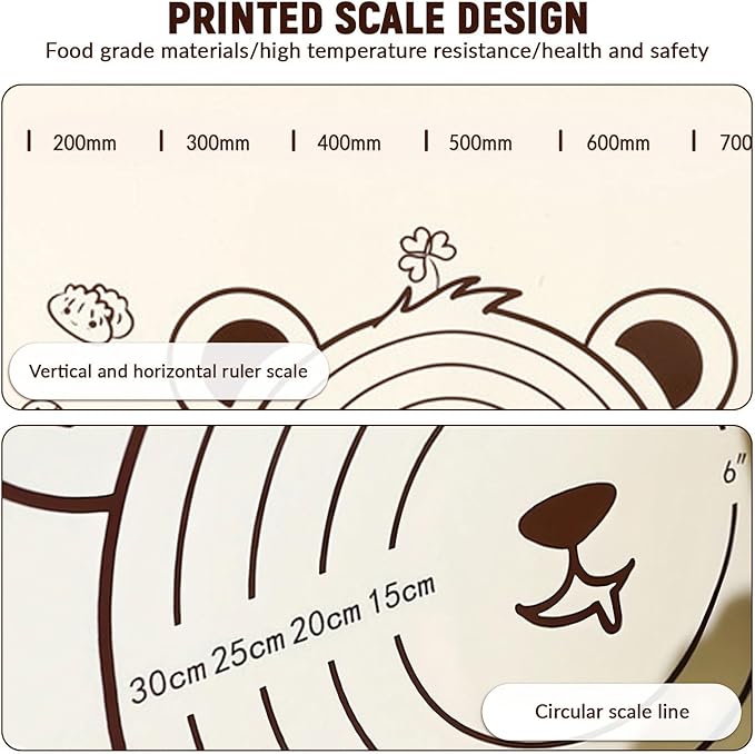 Little Bear Pastry Mat Set:Silicone Pastry Mat with Cake Scraper Rolling Pin Pastry Brush for Baking (standard, count, 4)