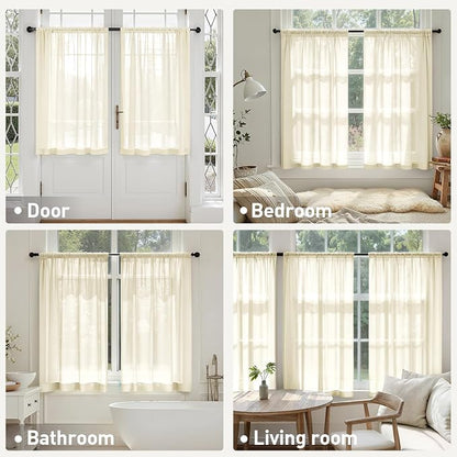 MIULEE Light Cream Sheer Curtains 63 Inches Long 4 Panels 42 x 63 Inches | - Image 6