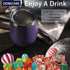 DOMICARE Stainless Steel Wine Tumbler Bulk with Lid, Personalized Insulated Tumblers Set, 12oz Travel Coffee Cups Pack of 1, Purple