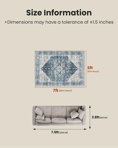AMADA HOMEFURNISHING 5x7 Area Rugs, Washable Living Room Rug Low-Profile - Image 2