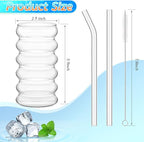 Tessco for you 4 Pcs Creative Glass Cups Vintage Drinking Glasses Ribbed Glassware Aesthetic Cup Entertainment Dinnerware Glassware with Straws Set for Kitchen Coffee Beverage(16 oz,Clear)