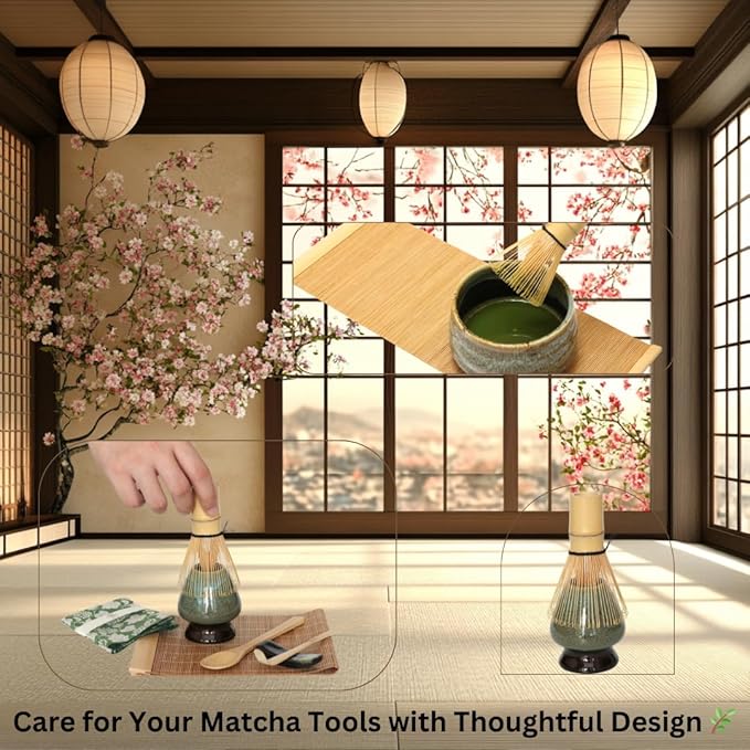 Annie & Mia Design Matcha Whisk Set (9pcs), Japanese Tea Matcha Set includes Ceramic Matcha Bowl, Bamboo Matcha Whisk(chasen), Ceramic Matcha Whisk holder, Bamboo Matcha Scoop (chashaku). Blue color
