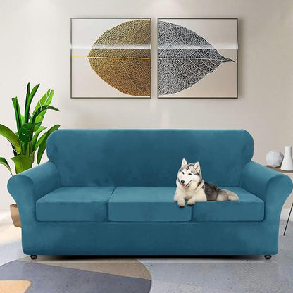 ZNSAYOTX Oversized Velvet Couch Cover 4 Piece Stretch Sofa Covers - Image 2