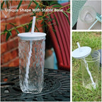 Bark Texture Glass Tumbler with Lid and Straw, Reusable Glass Cup for Coffee, Juice, Water, Tea, Smoothies, Heat Resistant, Dishwasher & Microwave Safe –16 oz Aesthetic Iced Coffee cup