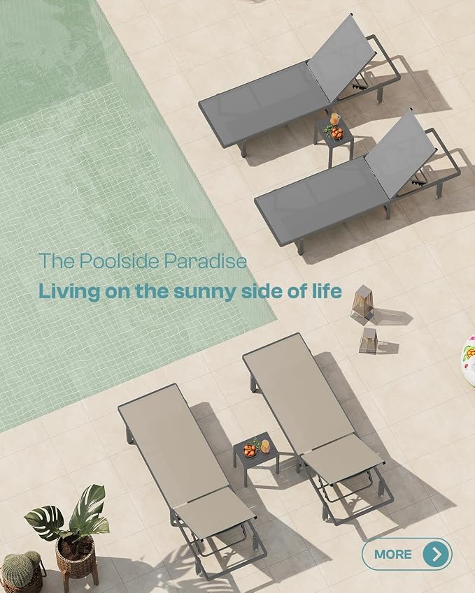 Lounge Chair Outdoor with Wheels, Aluminum Chaise Lounge Outdoor Chair with 5 - Image 7