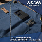 Asaya Chef and BBQ Apron with Bottle Opener and Hand Towel - 10oz Cotton Canvas, Stainless Steel Hardware - Cross Back Straps