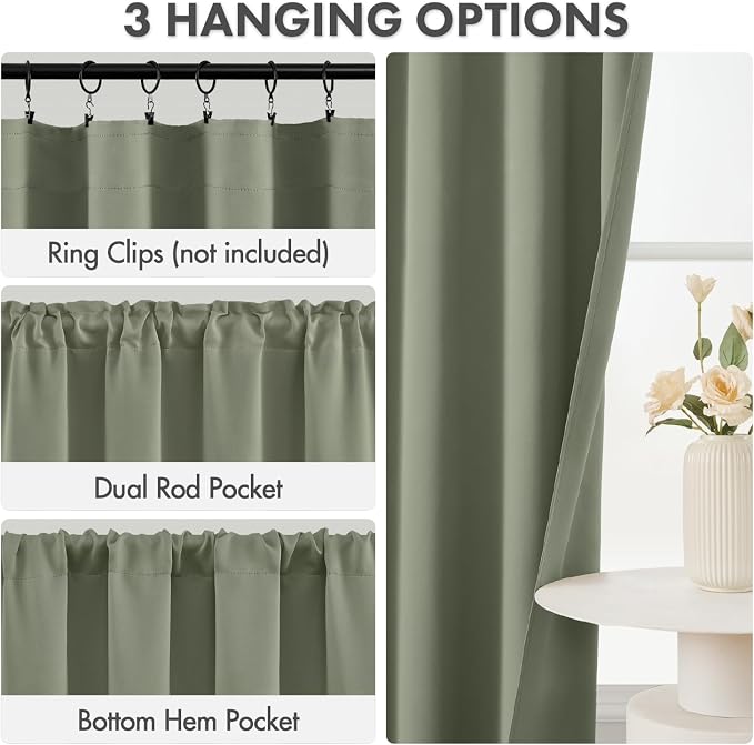 MIULEE Sage Green Blackout Curtains 4 Panels Set 72 Inch Length Bedroom | - Image 2