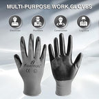 I9 Essentials Seamless Nitrile Coated Work Gloves, Large 6 Pairs, Black & Grey – Washable Grip for Construction, Gardening, Woodworking