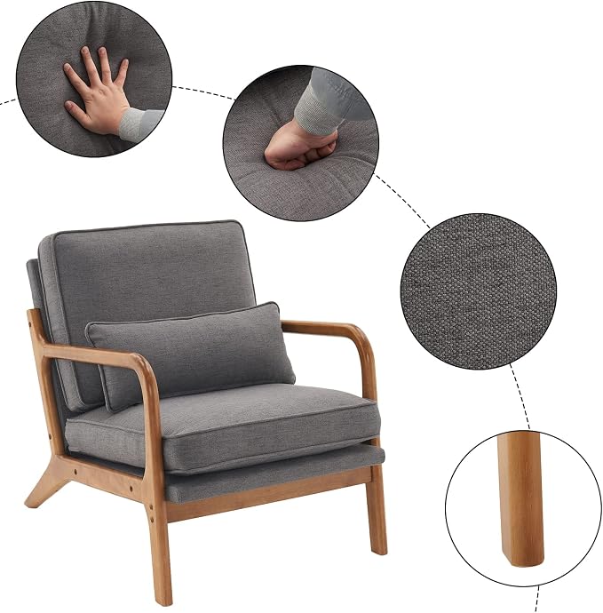 VINGLI Cozy Living Room Chairs, Linen Dark Gray Accent Chairs Set of 2 - Image 3