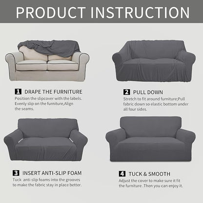 Easy-Going Stretch Loveseat Couch Covers Washable Grey | 1-Piece Loveseat Covers - Image 5