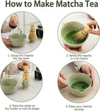 Matcha Set, Japanese Tea Set Includes Matcha Bowl with Spout, Matcha Whisk Holder, Bamboo Matcha Whisk and Bamboo Scoop, 17 oz Mottled Tea Green Glaze Ceramic Matcha Kit for Tea Lovers