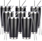 Pandance 20oz Stainless Steel Insulated Tumblers with Lid and Straw Bulk, Double Wall Vacuum Water Cups for Hot & Iced Coffee Drinks Travel Mug (Black, 8 pack)