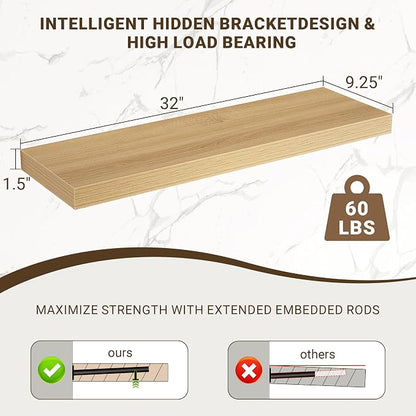 Acovy 32 Inch Floating Shelves, 3D Textured Wood Grain, Wooden Shelves - Image 3