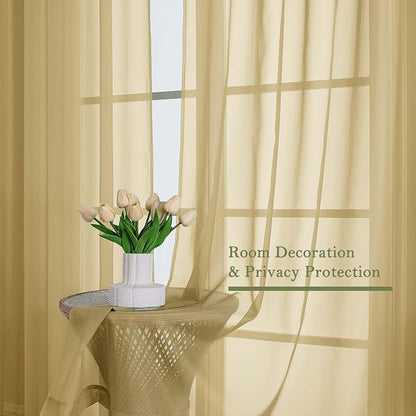 Gold Sheer Curtains 90 Inches Long 2 Panels Set, Living Room Curtains - Image 7