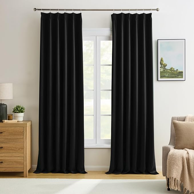 Pinch Pleated Blackout Curtains 92 Inch Long 2 Panels by KEQIAOSUOCAI