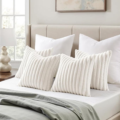MIULEE Faux Fur Plush Decorative Throw Pillow Covers 20x20, Pure White | Set of - Image 3
