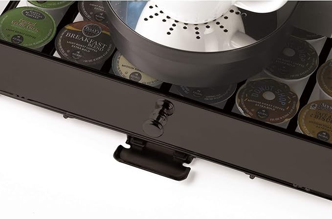Nifty Rolling Coffee Pod Drawer – Tempered Glass, Black, Compatible with K-Cups, 36 Pod Pack Holder, Compact Under Coffee Pot Storage Drawer, Slim Home Kitchen Counter Organizer