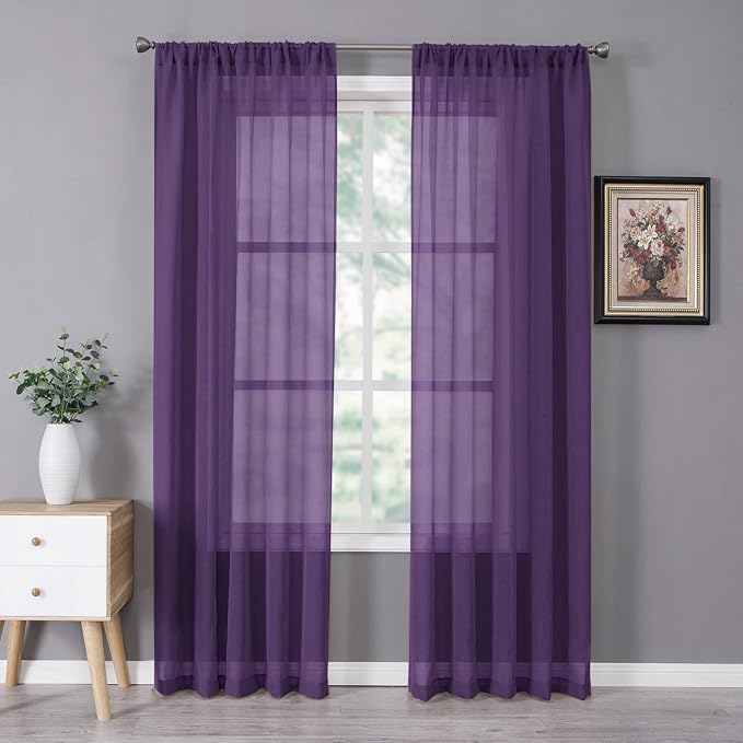 Tollpiz Sheer Curtains Linen Textured Bedroom Curtain Sheers Light Filtering by Tollpiz