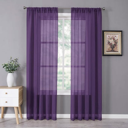 Tollpiz Sheer Curtain Linen Textured Bedroom Curtains Sheer Light Filtering Rod by Tollpiz