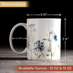 Maison d' Hermine Coffee Mug with Handles Fine Bone China Mugs Pack of One Tea Cups for Hot Beverages Cappuccino Latte Home Restaurant Office Perfect for Gift (Ice Florals - Forsty Morning, 12 Ounce)