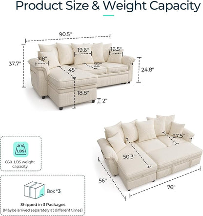 LINSY HOME 90.5'' Sectional Sleeper Sofa - Image 2