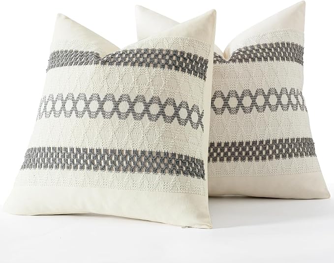 MIULEE Set of 2 Gray Boho Decorative Pillow Covers 18x18 Inch | Farmhouse Couch - Image 7