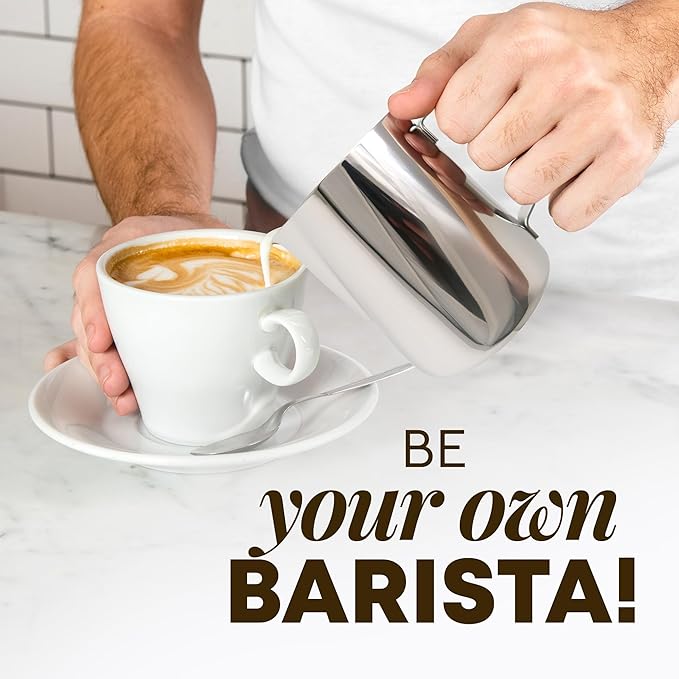 Zulay Milk Frothing Pitcher with Latte Art Pen – 12oz 20oz 32oz - Stainless Steel Frother Cup with Measurement Markings, Espresso & Coffee Accessories Creamer Jug with Laser-Welded Handle - 20 oz