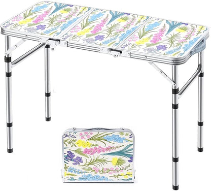 Yriuat Folding Camping Table 3ft Portable Picnic Table Adjustable Height Small by Yriuat
