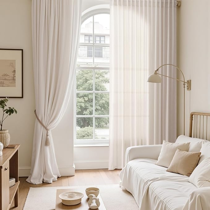 Ivory White Linen Curtains 108 Inches Long Back Tab Pocket Modern Farmhouse - Image 6