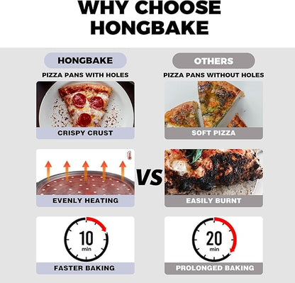HONGBAKE 2 Pack Pizza Pan with Holes 12 Inch, Nonstick Pizza Tray for Oven with Widen Handles, Hot Air Pizza Crisper Tin, Round Baking Sheet for Frozen & Homemade Pizza, Grey