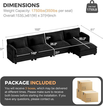 ELUCHANG Oversized 153" Modular Sectional Sofa, Comfy Cloud Couch, L Shaped - Image 2