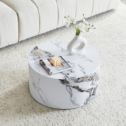 Round Coffee Table Living Room Table, Modern White Faux Marble Center Couch - Image 3