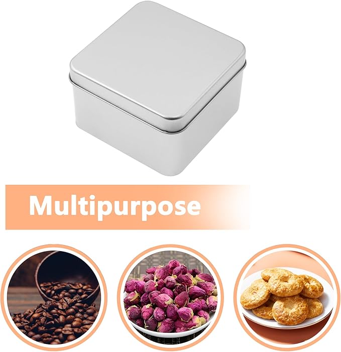 Metal Empty Boxes, Tin Boxes with Lid,Small Silver Tin Boxes,Stackable Organizer Containers,4PCS Storage Tin for Home Outdoor Active Storage Containers