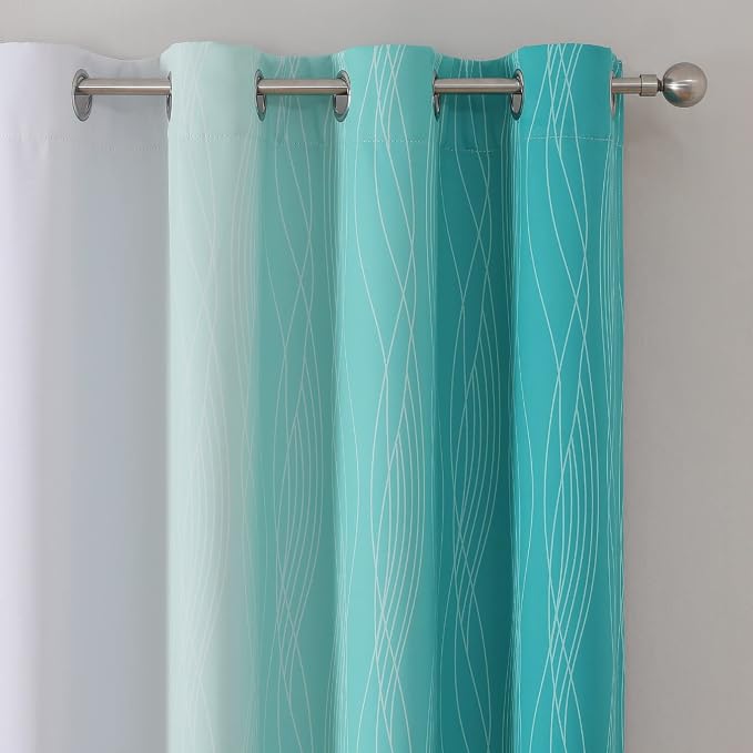 Teal and Grayish White Ombre Blackout Curtains - Image 4