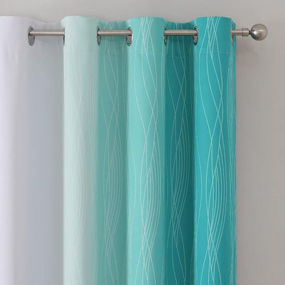Teal and Grayish White Ombre Blackout Curtains - Image 4