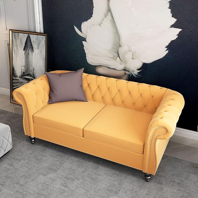 Mid-Century 2 Seater Sofa, Velvet Loveseat - Image 7