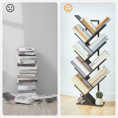 HOOBRO Tree Bookshelf, 9-Tier Bookcase Wooden Shelves, Floor Standing Storage - Image 5