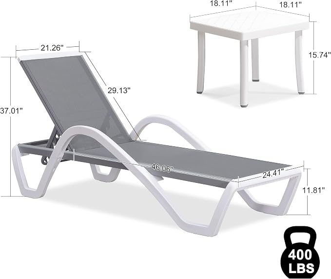 PURPLE LEAF Patio Chaise Lounge Chair Set of 3 Outside Aluminum Plastic - Image 2