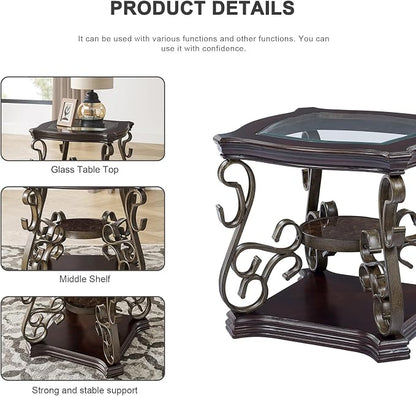 26.3'' Dark Brown Retro Wooden End Coffee Table - Image 4
